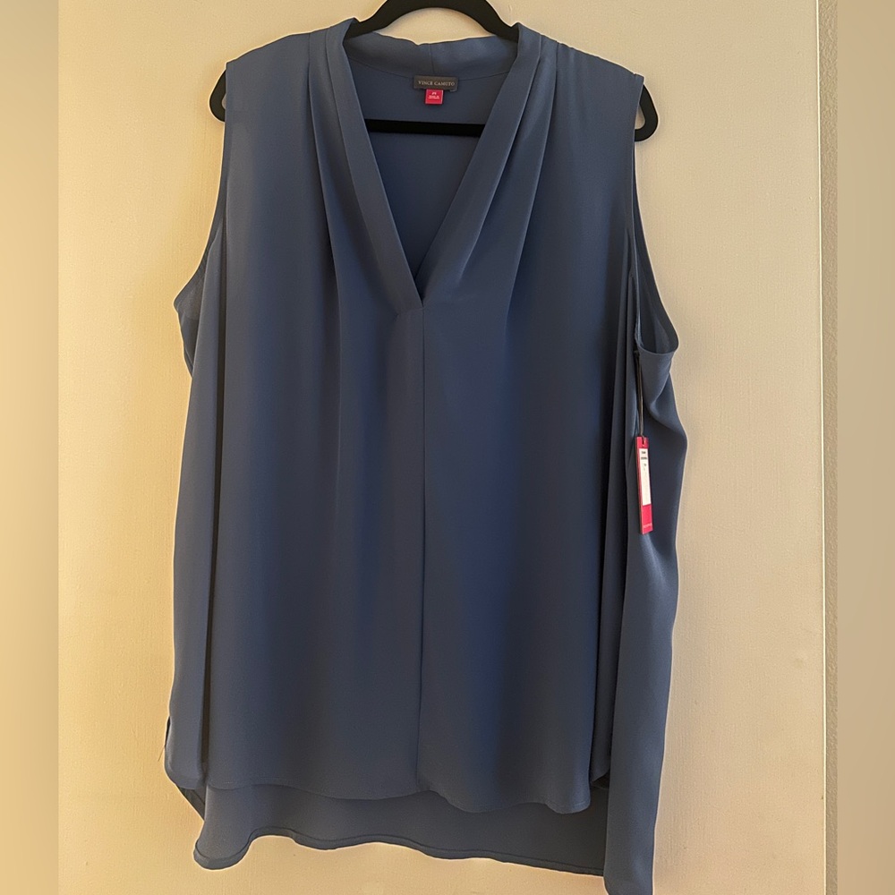 Vince Camuto Divine Blue Tank Top Elegant V-Neck 2x NWT